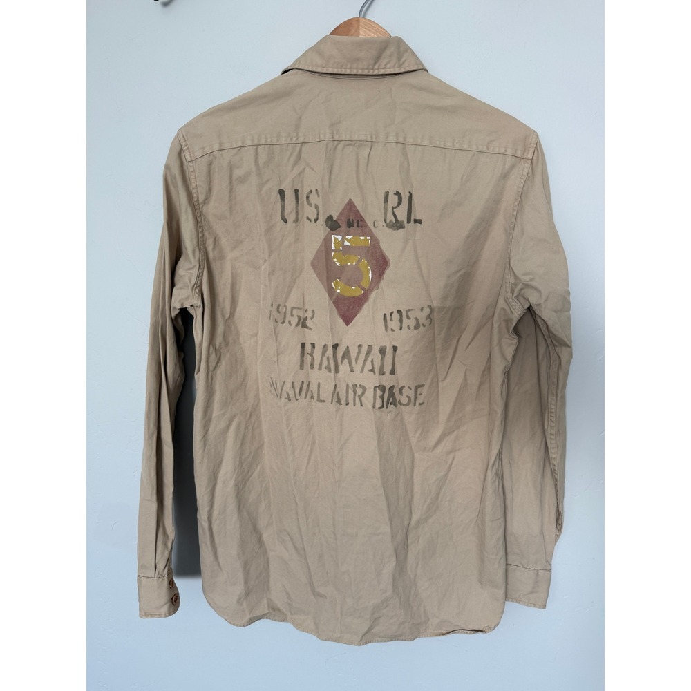 Polo Ralph Lauren Hawaii Naval Air Base Military Stencil Shirt Khaki Tan Small